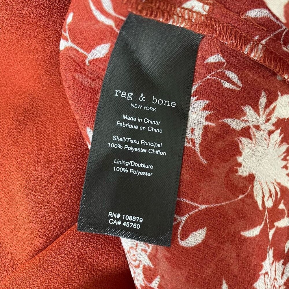 NWOT Rag & Bone Elysse Midi Dress Rust Floral Chiffon $495 XS - Picture 9 of 10